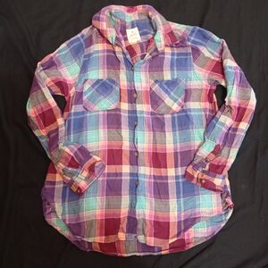 American Eagle Plaid Button Front Women's Long Sleeve Shirt Western Shirt Small